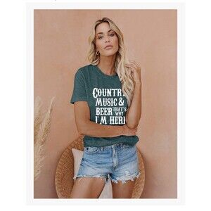 Country Music & Beer Graphic T Shirt Size Large Teal